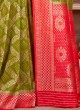 Bandhani Work Mehndi Green And Red Saree